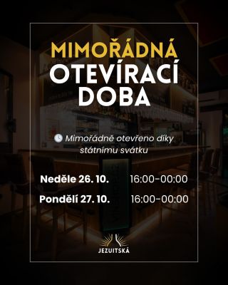 Mimořádná otevírací doba 🕖‼️ Na konci října pro vás budeme mít speciálně otevřeno díky státnímu svátku. 📅 Neděle 26. 10. –...
