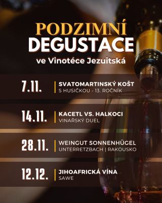 📅 Kalendář podzimních degustací - LISTOPAD a PROSINEC🍂 Čeká nás nabitý závěr roku. V listopadu se můžete těšit hned na tři...
